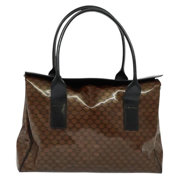 CELINE Macadam Canvas Hand Bag Enamel Brown Gold - Picture 2 of 12